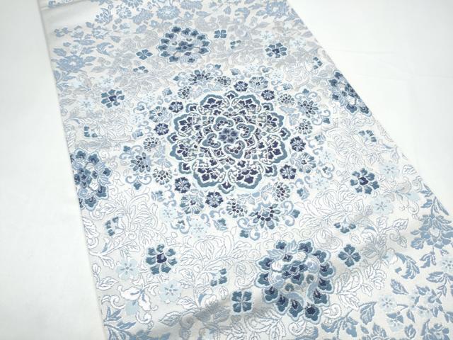 平和屋着物●六通柄袋帯　正倉院花文　銀糸　正絹　逸品　CABI0052hy