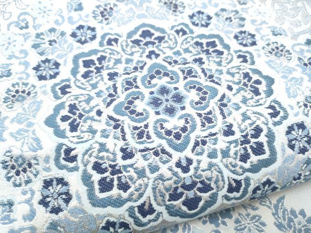 平和屋着物●六通柄袋帯　正倉院花文　銀糸　正絹　逸品　CABI0052hy
