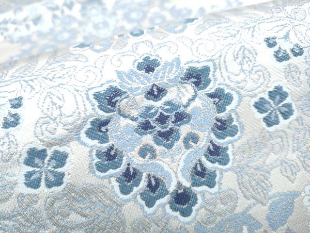 平和屋着物●六通柄袋帯　正倉院花文　銀糸　正絹　逸品　CABI0052hy
