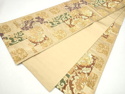 平和屋着物●六通柄袋帯　短冊花文　金糸　正絹　逸品　CABI0064hy