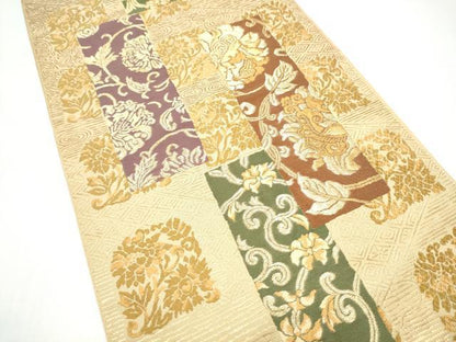 平和屋着物●六通柄袋帯　短冊花文　金糸　正絹　逸品　CABI0064hy