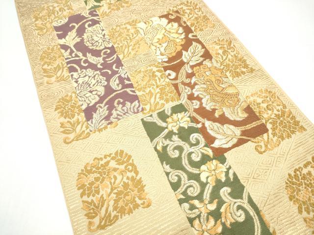 平和屋着物●六通柄袋帯　短冊花文　金糸　正絹　逸品　CABI0064hy