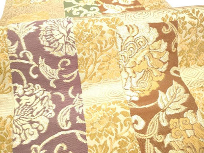 平和屋着物●六通柄袋帯　短冊花文　金糸　正絹　逸品　CABI0064hy