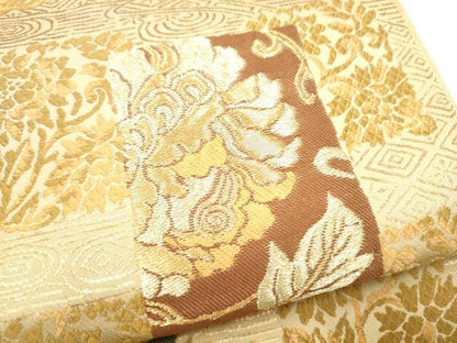 平和屋着物●六通柄袋帯　短冊花文　金糸　正絹　逸品　CABI0064hy
