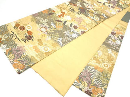平和屋着物●六通柄袋帯　能衣唐織　青海楓刈紫文　金糸　正絹　逸品　CABI0065hy
