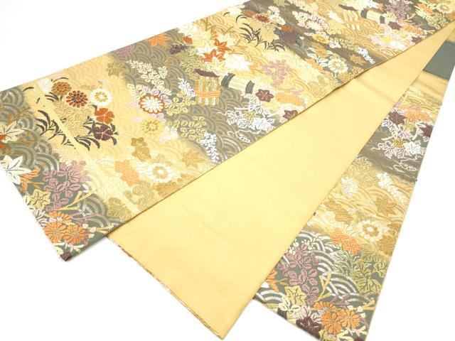 平和屋着物●六通柄袋帯　能衣唐織　青海楓刈紫文　金糸　正絹　逸品　CABI0065hy