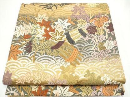 平和屋着物●六通柄袋帯　能衣唐織　青海楓刈紫文　金糸　正絹　逸品　CABI0065hy