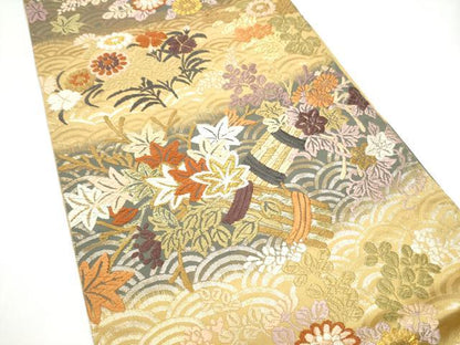平和屋着物●六通柄袋帯　能衣唐織　青海楓刈紫文　金糸　正絹　逸品　CABI0065hy
