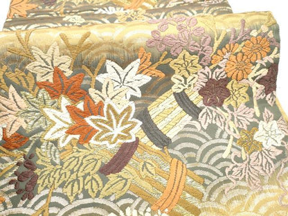 平和屋着物●六通柄袋帯　能衣唐織　青海楓刈紫文　金糸　正絹　逸品　CABI0065hy