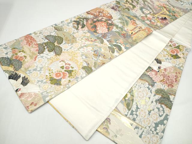 平和屋着物●六通柄袋帯　唐織　地紙飛鶴松竹梅　金糸　正絹　逸品　CABI0070hy