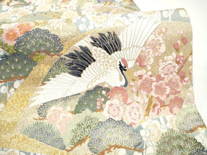 平和屋着物●六通柄袋帯　唐織　地紙飛鶴松竹梅　金糸　正絹　逸品　CABI0070hy