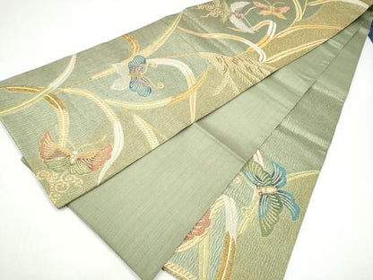平和屋着物●六通柄袋帯　花蝶文　金糸　正絹　逸品　CABI0071hy