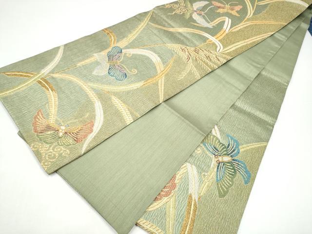 平和屋着物●六通柄袋帯　花蝶文　金糸　正絹　逸品　CABI0071hy