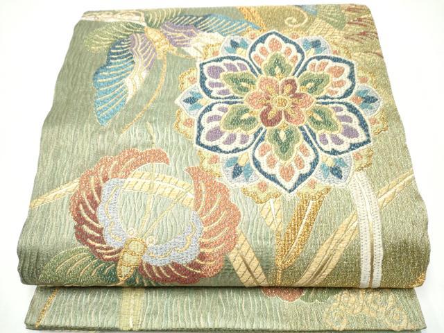 平和屋着物●六通柄袋帯　花蝶文　金糸　正絹　逸品　CABI0071hy