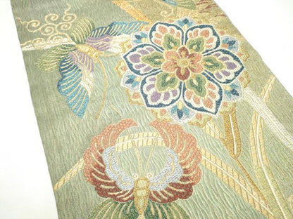 平和屋着物●六通柄袋帯　花蝶文　金糸　正絹　逸品　CABI0071hy