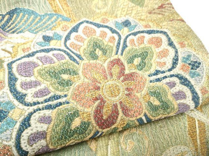 平和屋着物●六通柄袋帯　花蝶文　金糸　正絹　逸品　CABI0071hy
