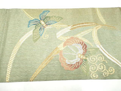 平和屋着物●六通柄袋帯　花蝶文　金糸　正絹　逸品　CABI0071hy