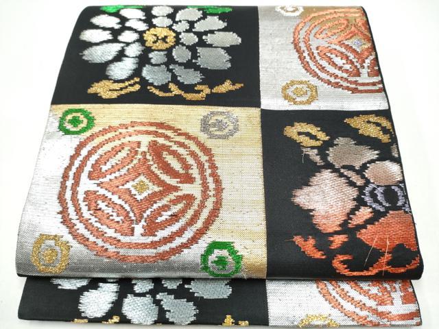 平和屋着物●六通柄　本袋帯　遠州七宝錦　黒地　金銀糸　正絹　逸品　CABI0072hy