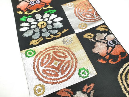 平和屋着物●六通柄　本袋帯　遠州七宝錦　黒地　金銀糸　正絹　逸品　CABI0072hy