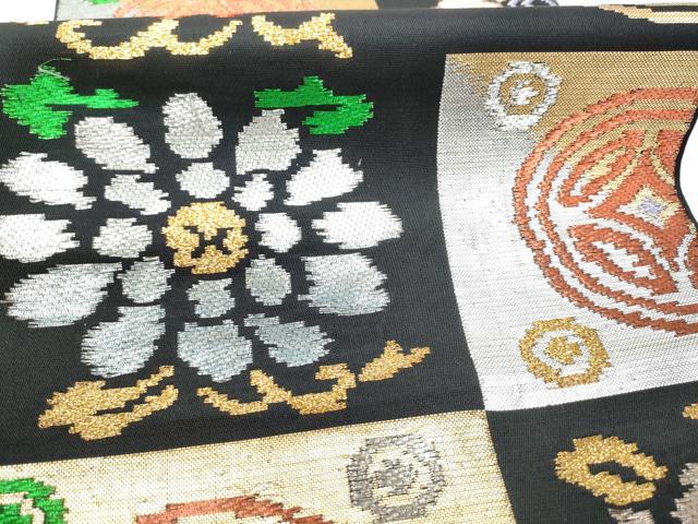 平和屋着物●六通柄　本袋帯　遠州七宝錦　黒地　金銀糸　正絹　逸品　CABI0072hy
