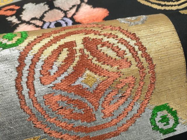 平和屋着物●六通柄　本袋帯　遠州七宝錦　黒地　金銀糸　正絹　逸品　CABI0072hy