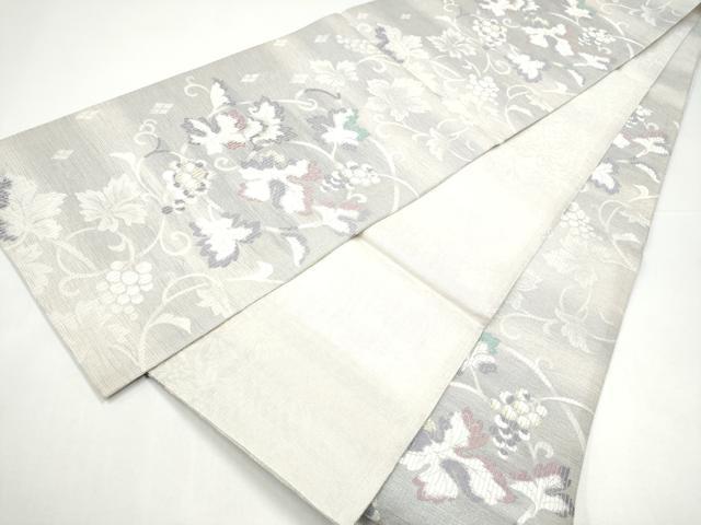 平和屋着物●六通柄袋帯　桃皮染　ぬれぬき　葡萄蔦の葉文　正絹　逸品　CABI0076hy