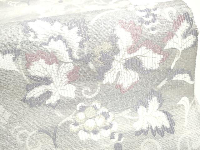 平和屋着物●六通柄袋帯　桃皮染　ぬれぬき　葡萄蔦の葉文　正絹　逸品　CABI0076hy
