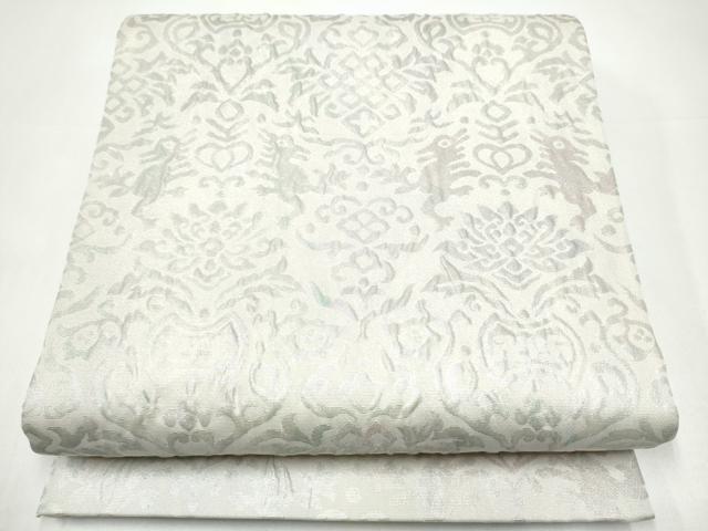 平和屋着物●六通柄袋帯　ふくれ織　向かい鳥動物花文　正絹　逸品　CABI0077hy