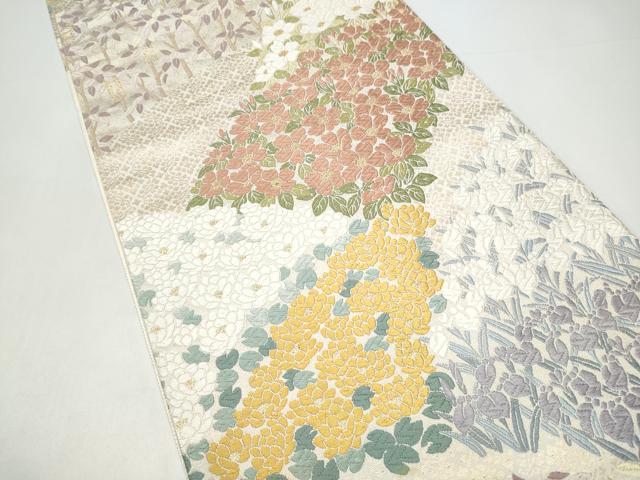 平和屋着物●六通柄袋帯　唐織　白樺　ひつじ草　金糸　正絹　逸品　CABI0080hy