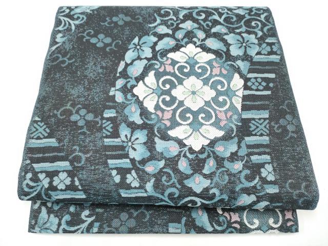平和屋着物●両面　全通柄　本袋帯　花唐草文　正絹　逸品　CABI0081hy