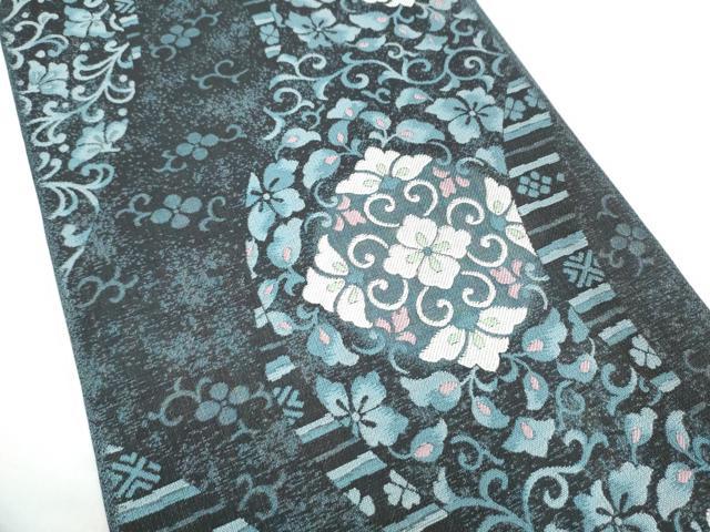 平和屋着物●両面　全通柄　本袋帯　花唐草文　正絹　逸品　CABI0081hy