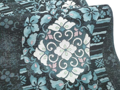 平和屋着物●両面　全通柄　本袋帯　花唐草文　正絹　逸品　CABI0081hy