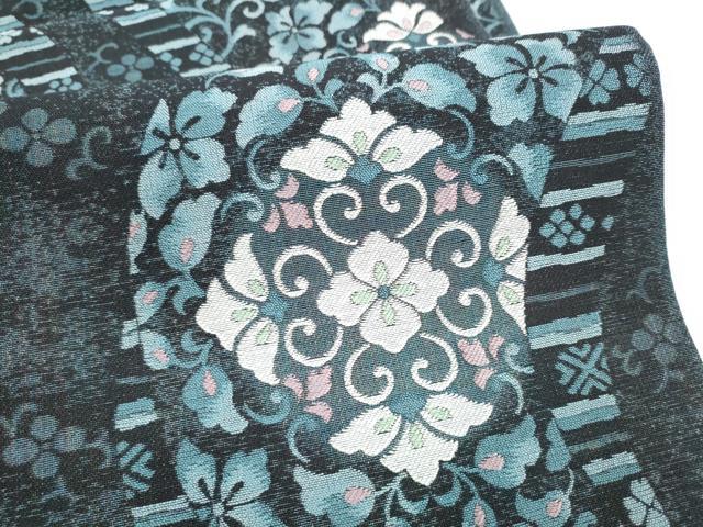 平和屋着物●両面　全通柄　本袋帯　花唐草文　正絹　逸品　CABI0081hy