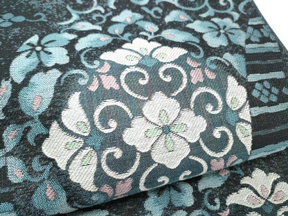 平和屋着物●両面　全通柄　本袋帯　花唐草文　正絹　逸品　CABI0081hy