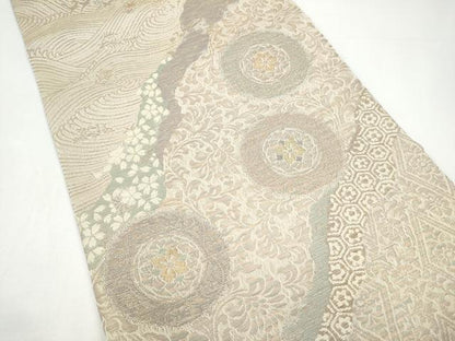 平和屋着物●全通柄袋帯　三重織　国宝三十六人家集　正絹　逸品　CABI0082hy