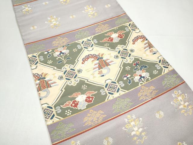 平和屋着物●六通柄袋帯　唐織　天井花蝶文　金糸　正絹　逸品　CABI0092hy