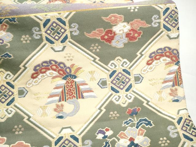 平和屋着物●六通柄袋帯　唐織　天井花蝶文　金糸　正絹　逸品　CABI0092hy