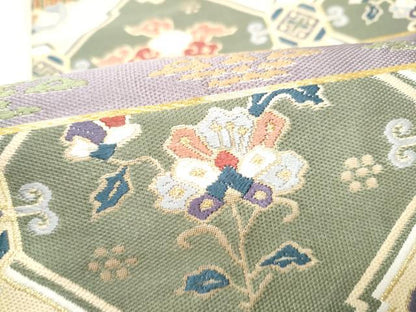 平和屋着物●六通柄袋帯　唐織　天井花蝶文　金糸　正絹　逸品　CABI0092hy