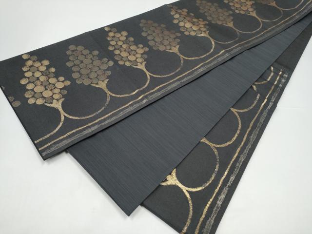 平和屋着物●六通柄袋帯　葡萄　黒地　金糸　正絹　逸品　CABI0093hy