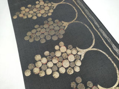 平和屋着物●六通柄袋帯　葡萄　黒地　金糸　正絹　逸品　CABI0093hy