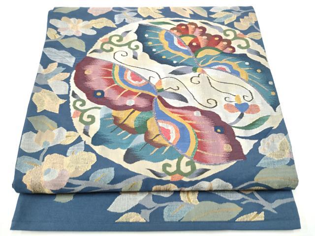 平和屋着物●太鼓柄袋帯　すくい織　花蝶丸文　金糸　正絹　逸品　CABI0095hy