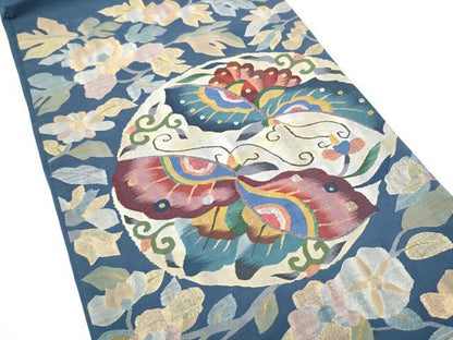 平和屋着物●太鼓柄袋帯　すくい織　花蝶丸文　金糸　正絹　逸品　CABI0095hy