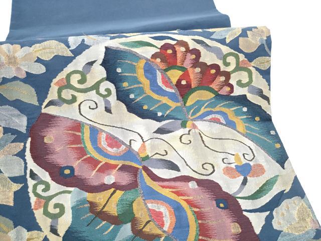 平和屋着物●太鼓柄袋帯　すくい織　花蝶丸文　金糸　正絹　逸品　CABI0095hy