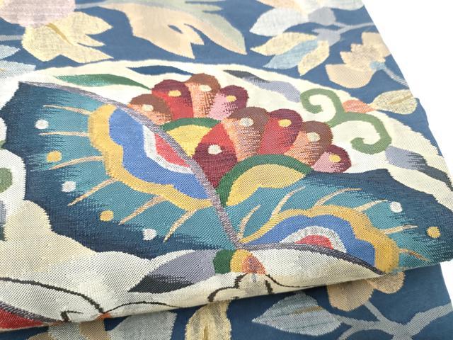 平和屋着物●太鼓柄袋帯　すくい織　花蝶丸文　金糸　正絹　逸品　CABI0095hy