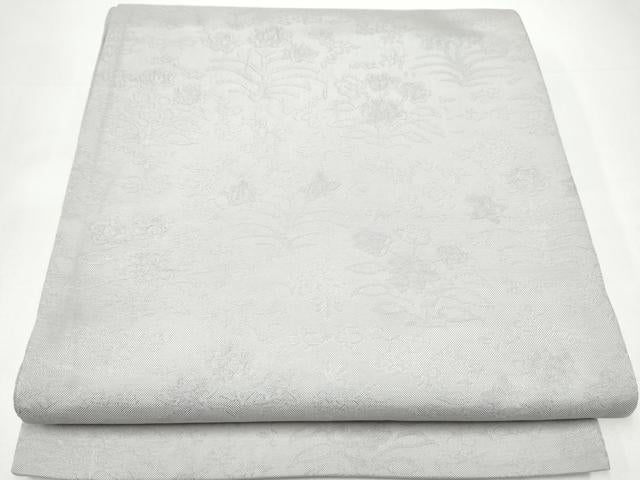 平和屋着物●全通柄袋帯　草花文　色無地　薄梅鼠色　正絹　逸品　CABI0098hy