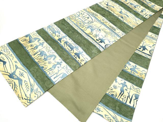 平和屋着物●全通柄袋帯　人物風景文　正絹　逸品　CABI0099hy