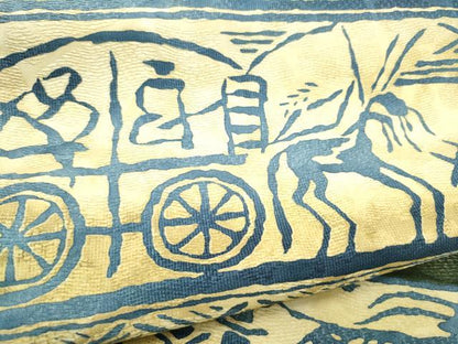 平和屋着物●全通柄袋帯　人物風景文　正絹　逸品　CABI0099hy
