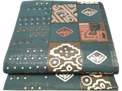 平和屋着物●六通柄袋帯　幾何学文様　正絹　逸品　CABI0108hy