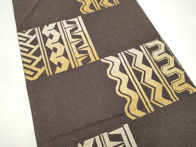 平和屋着物●両面　全通柄袋帯　幾何学文様　金通し地　正絹　逸品　CABI0110hy