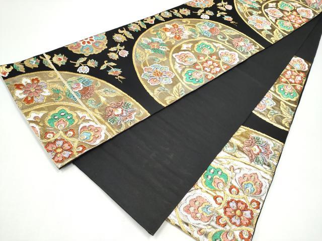 平和屋着物●六通柄　本袋帯　天平華文錦　黒地　金糸　正絹　逸品　CABI0112hy